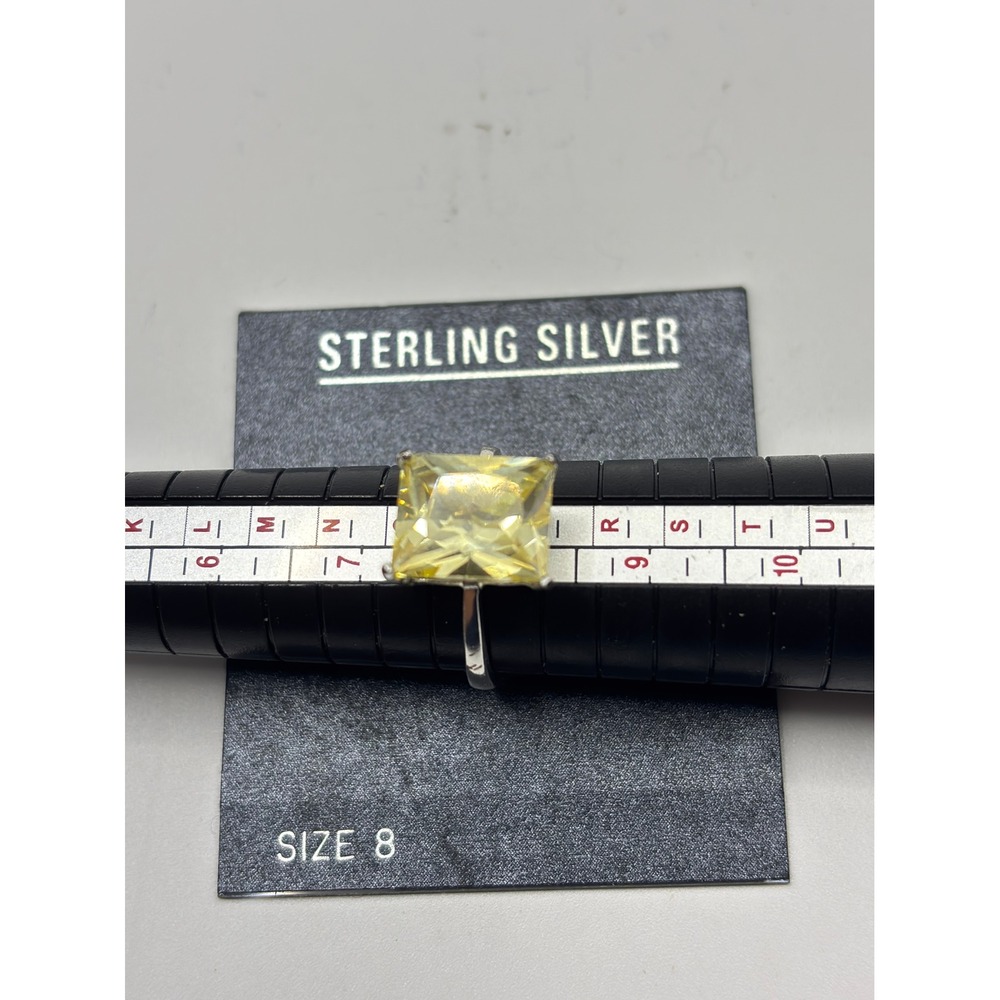 Unbranded Sterling Silver Ring Womens Size 8 Yellow Emerald Cut Gemstone